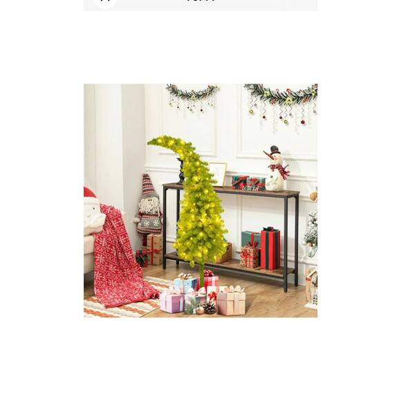 5FT Hinged Fir Artificial Bent Top Christmas Tree Santa Hat Style Holiday Decor - Picture 1 of 7